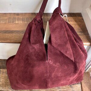 NWT Viral Divina Firenze Suede Leather Slouchy Hobo Shoulder Bag Wine Burgundy